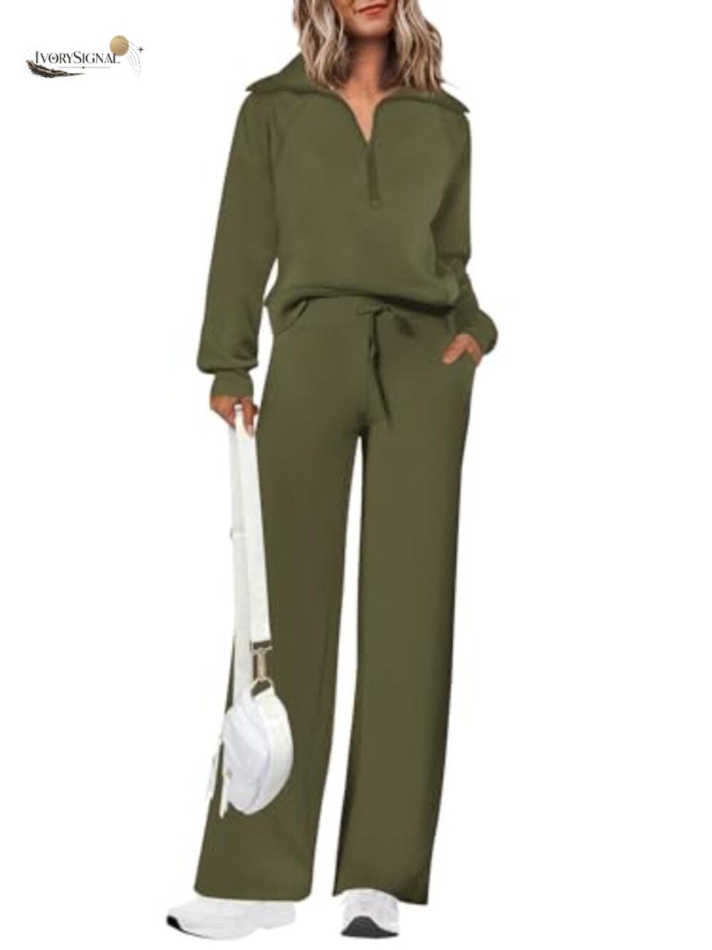 Women's 2 Piece Lounge Set Tracksuit Half Zip Sweatshirt Wide Leg Pants
